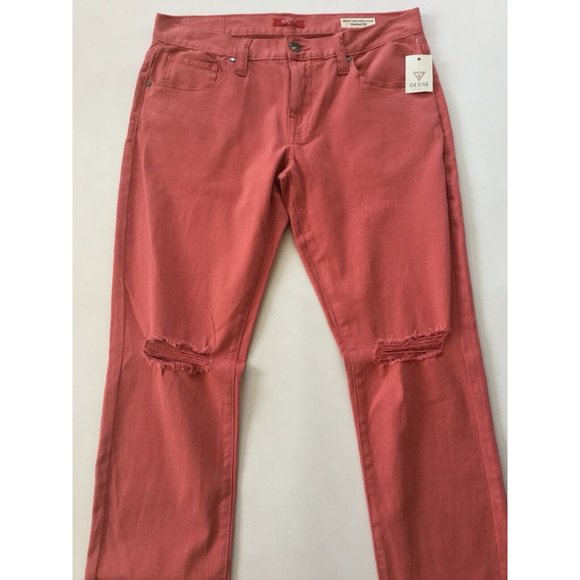 Guess Men's Halsted Slim Tapered Destroy Jeans Coral Soft Stretch Denim Size 31 - Picture 3 of 12